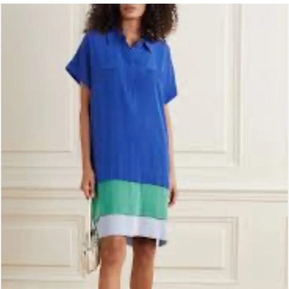 Diane Von Furstenberg Tricolor Short Sleeve Oversized Shirt Dress size P silk - Picture 8 of 8